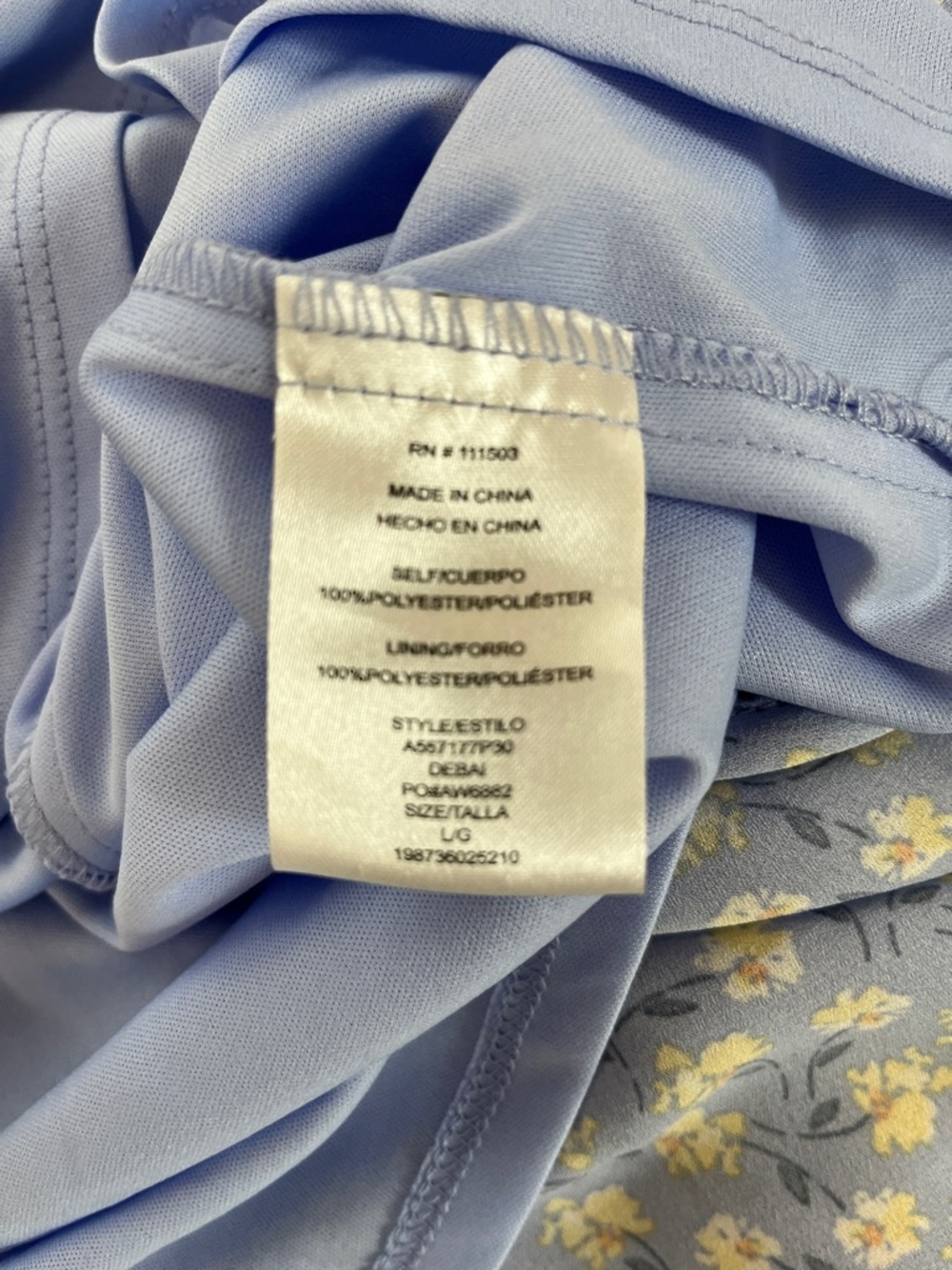 Lily Rose Blue Mini Dress with White Floral Print Babydoll Milkmaid Lined Large - Picture 13 of 13